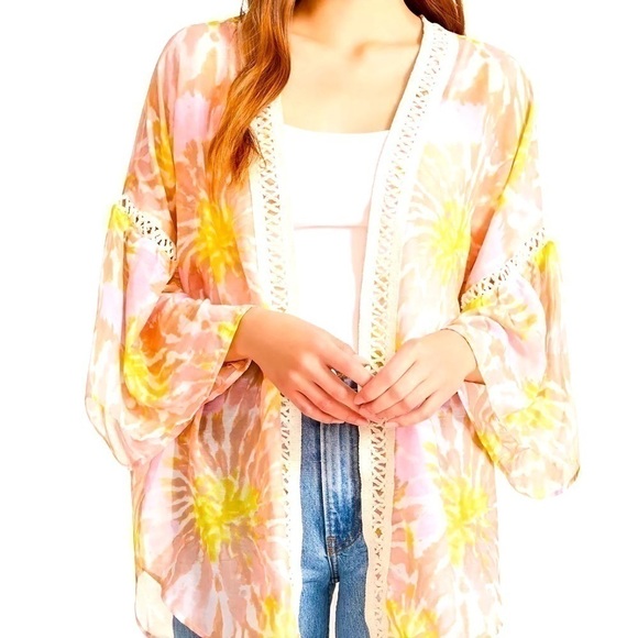 Steve Madden Crochet-Trim Tie-Dyed Kimono 31×32 Multicolor, swim shirt… - Picture 1 of 5